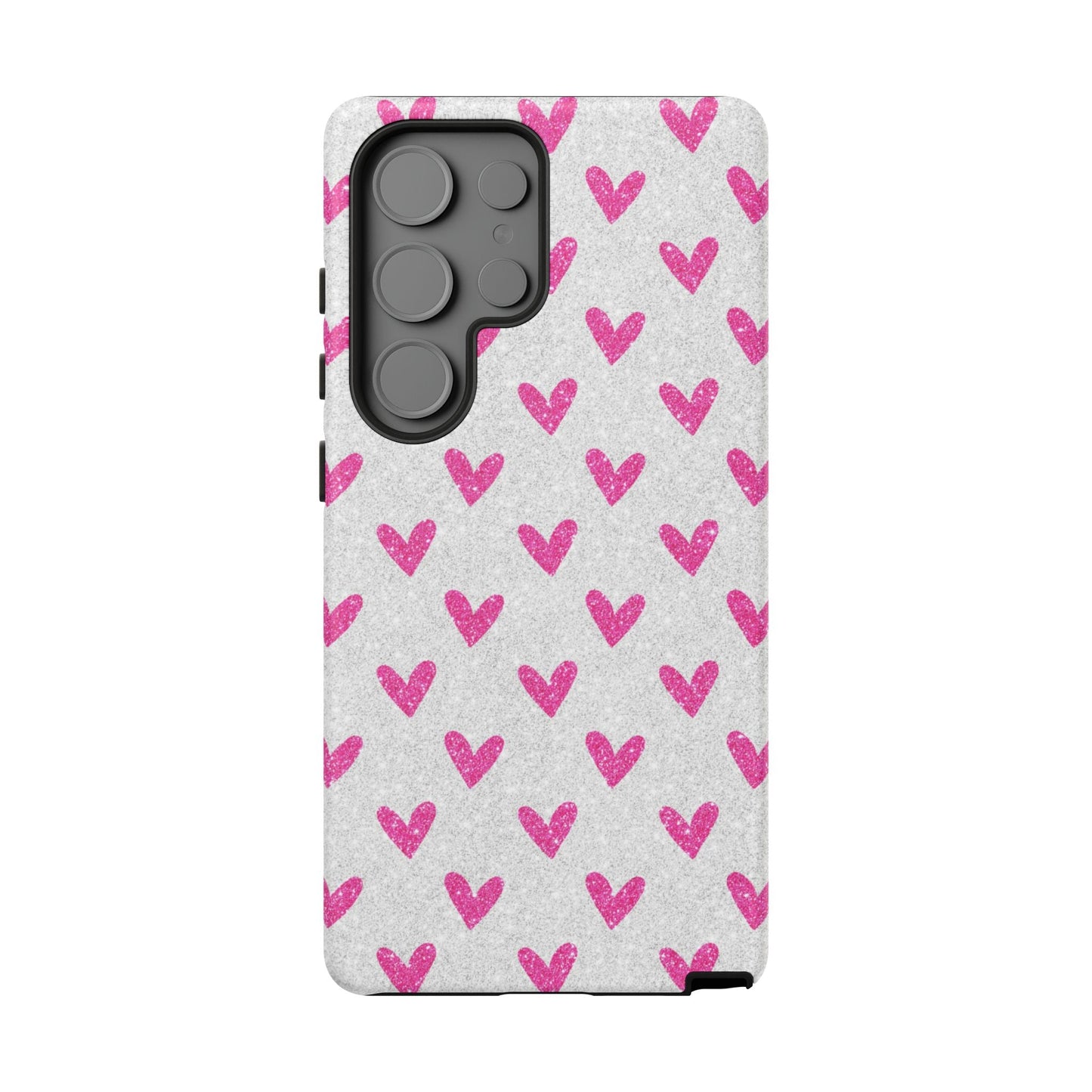 Pink Hearts on Glitter Silver – Samsung Galaxy Case - BOGO Cases