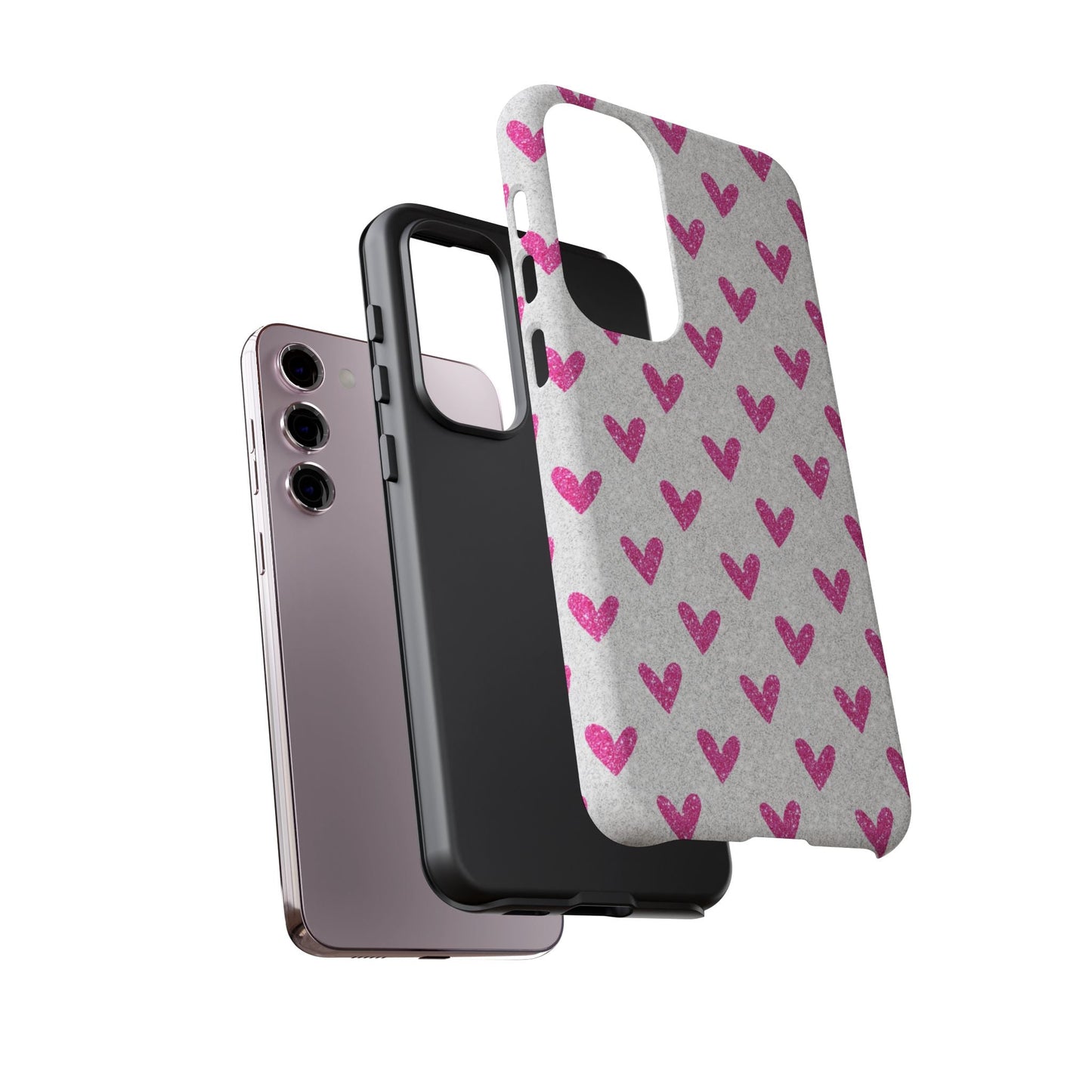 Pink Hearts on Glitter Silver – Samsung Galaxy Case - BOGO Cases