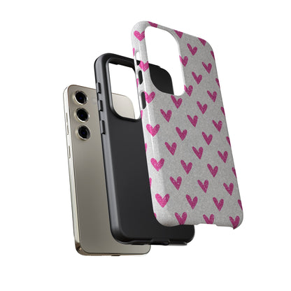 Pink Hearts on Glitter Silver – Samsung Galaxy Case - BOGO Cases