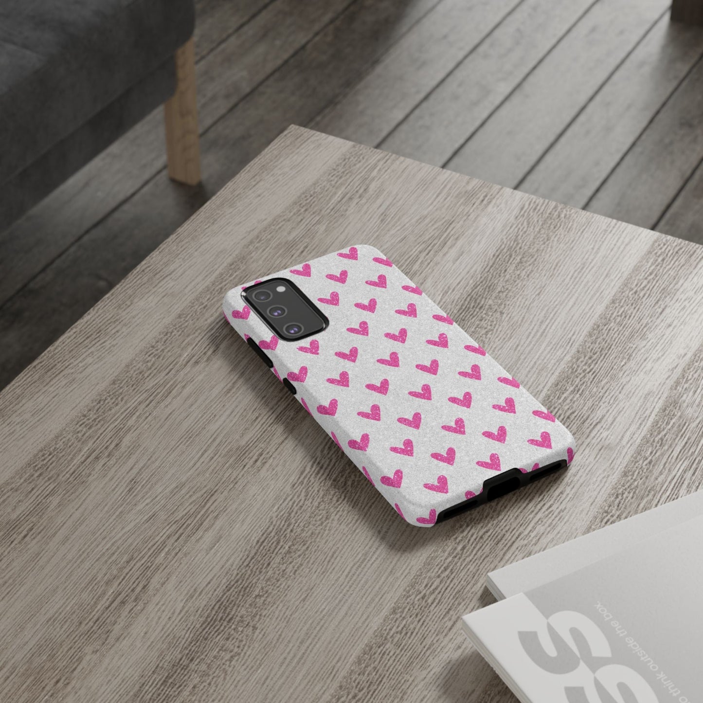 Pink Hearts on Glitter Silver – Samsung Galaxy Case - BOGO Cases
