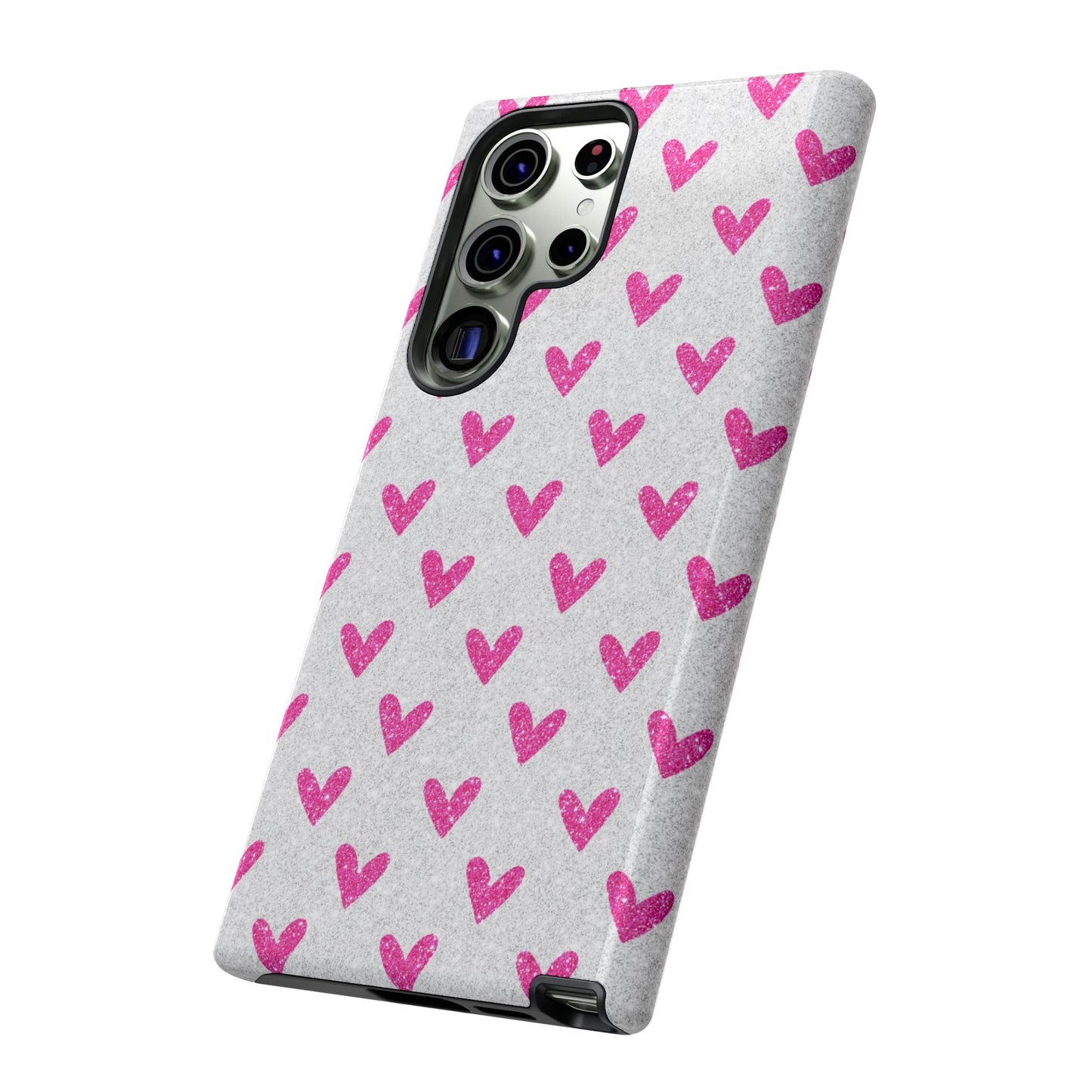 Pink Hearts on Glitter Silver – Samsung Galaxy Case - BOGO Cases
