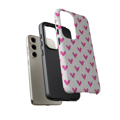 Pink Hearts on Glitter Silver – Samsung Galaxy Case - BOGO Cases