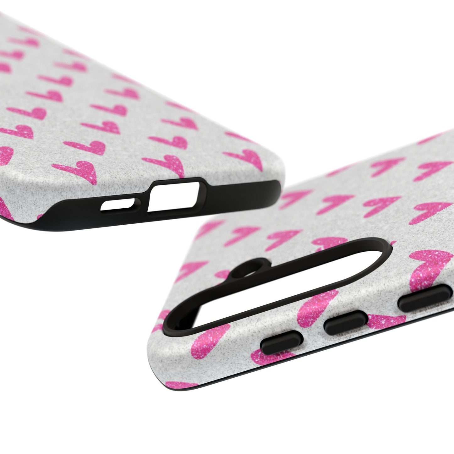 Pink Hearts on Glitter Silver – Samsung Galaxy Case - BOGO Cases