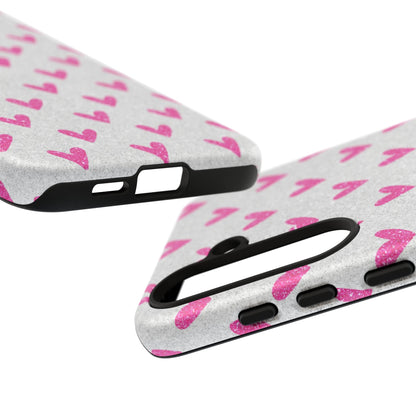 Pink Hearts on Glitter Silver – Samsung Galaxy Case - BOGO Cases