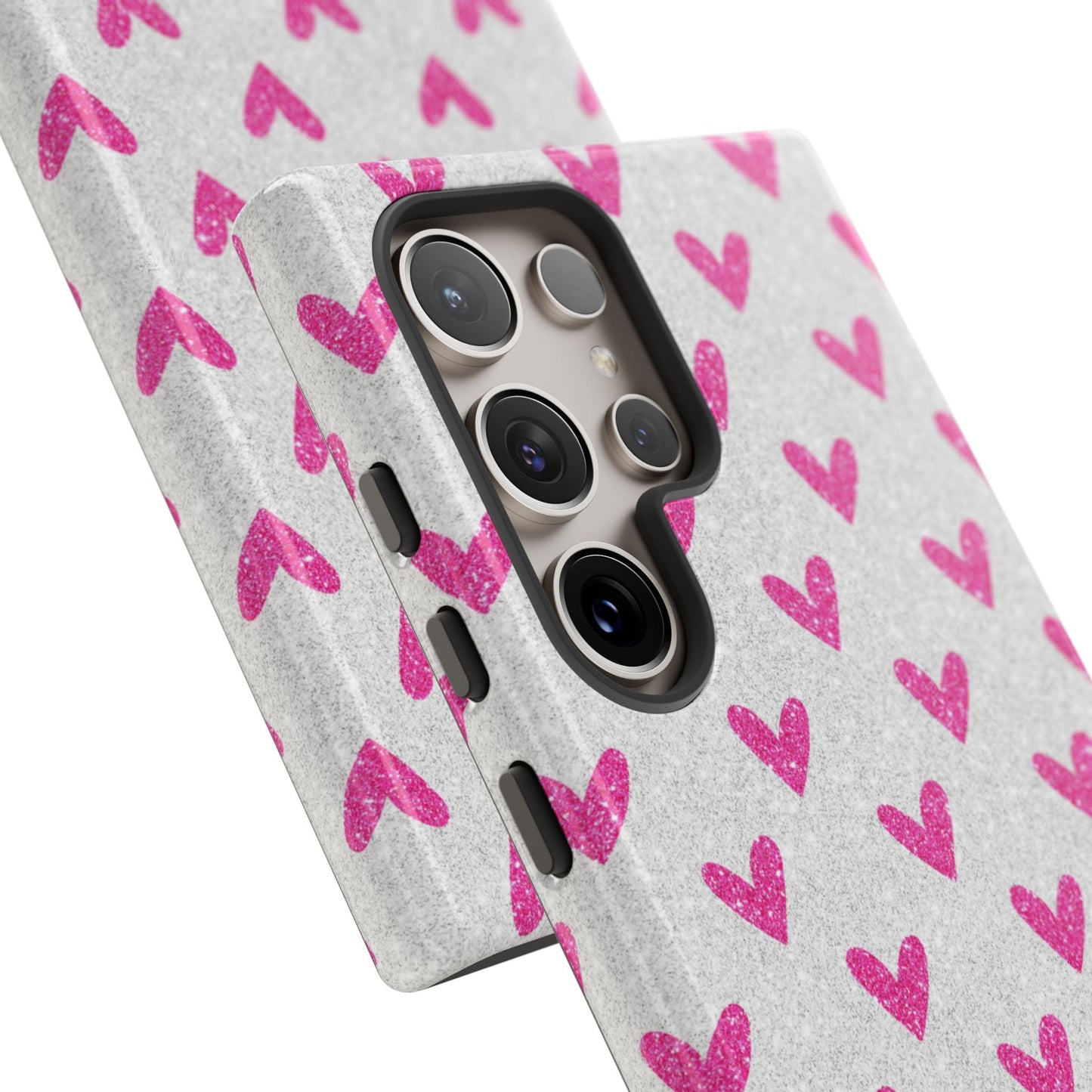 Pink Hearts on Glitter Silver – Samsung Galaxy Case - BOGO Cases