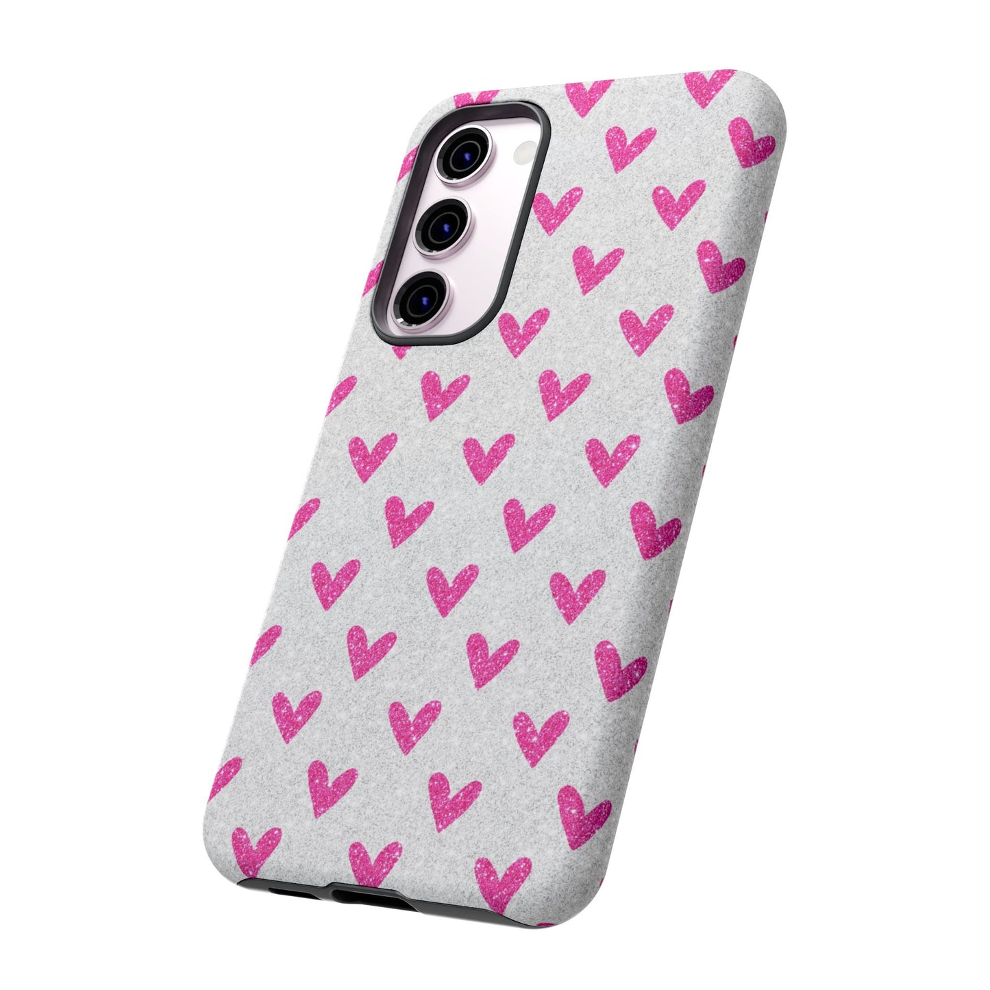 Pink Hearts on Glitter Silver – Samsung Galaxy Case - BOGO Cases