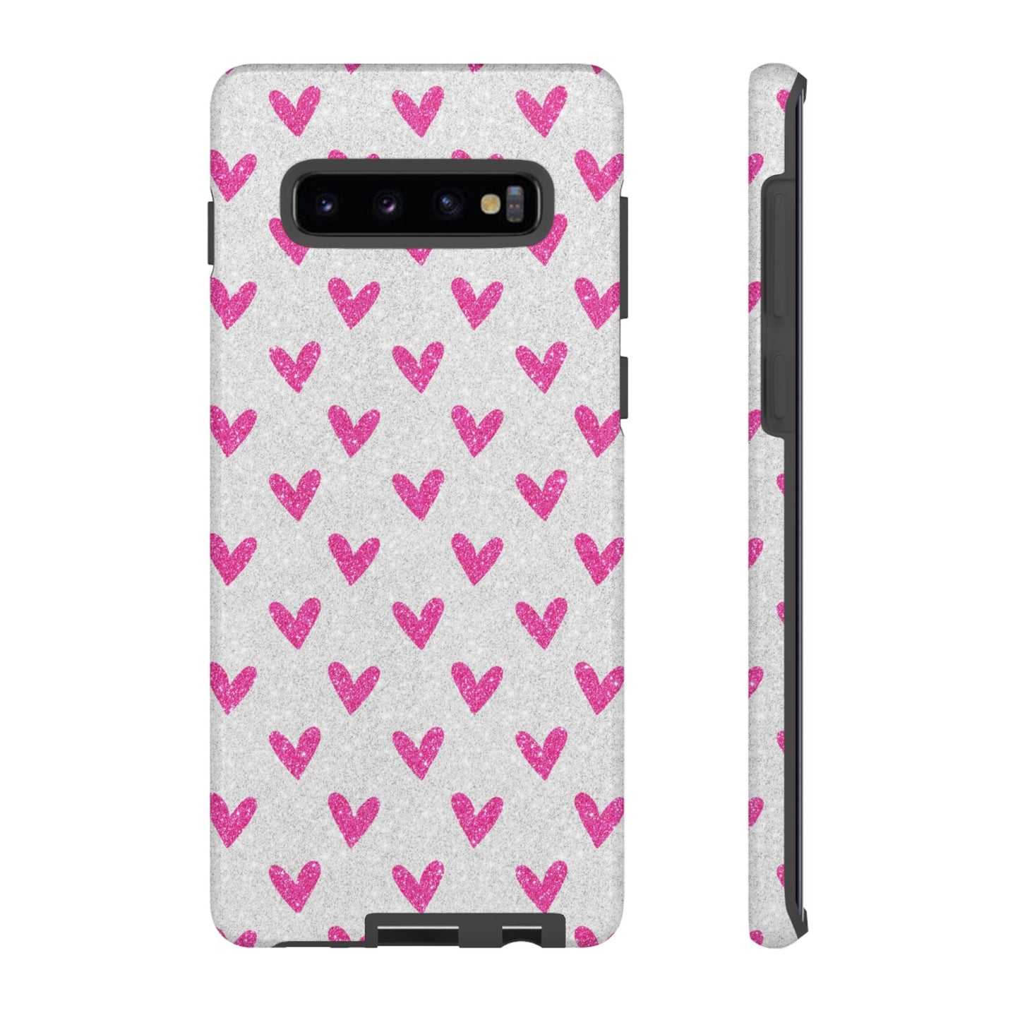 Pink Hearts on Glitter Silver – Samsung Galaxy Case - BOGO Cases