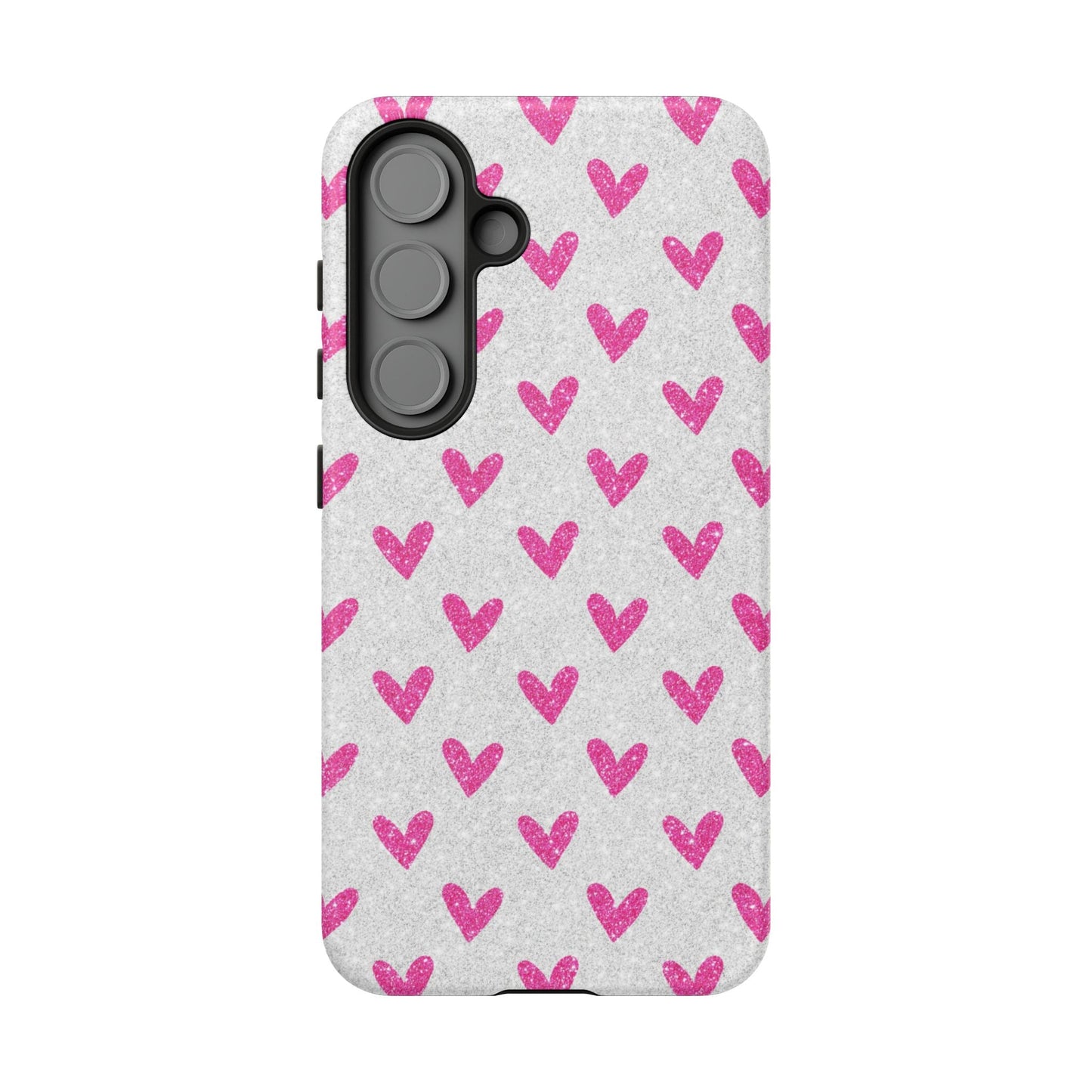 Pink Hearts on Glitter Silver – Samsung Galaxy Case - BOGO Cases