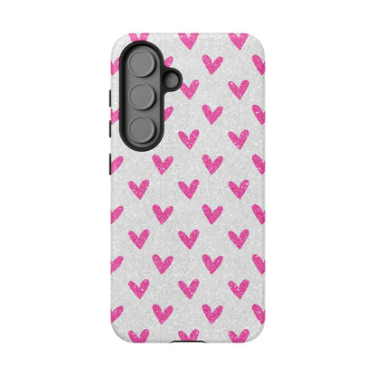 Pink Hearts on Glitter Silver – Samsung Galaxy Case - BOGO Cases