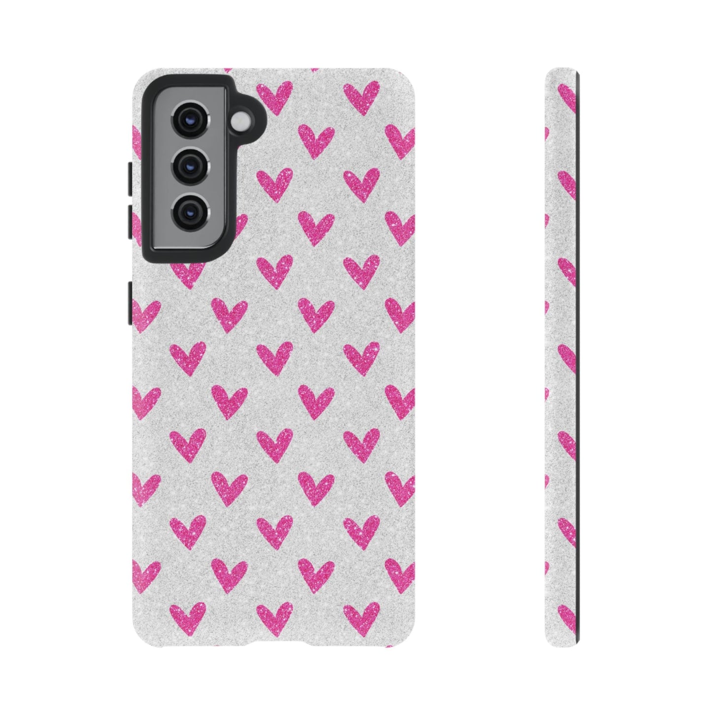 Pink Hearts on Glitter Silver – Samsung Galaxy Case - BOGO Cases