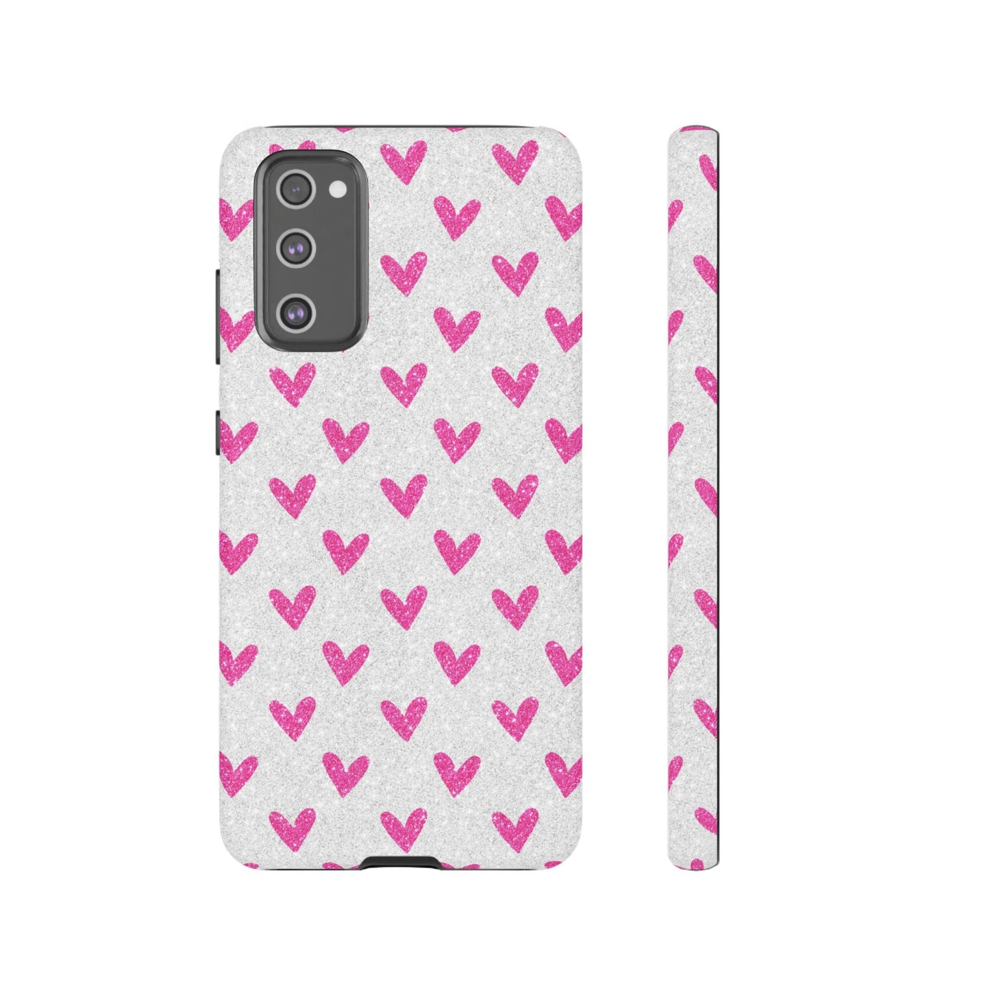 Pink Hearts on Glitter Silver – Samsung Galaxy Case - BOGO Cases
