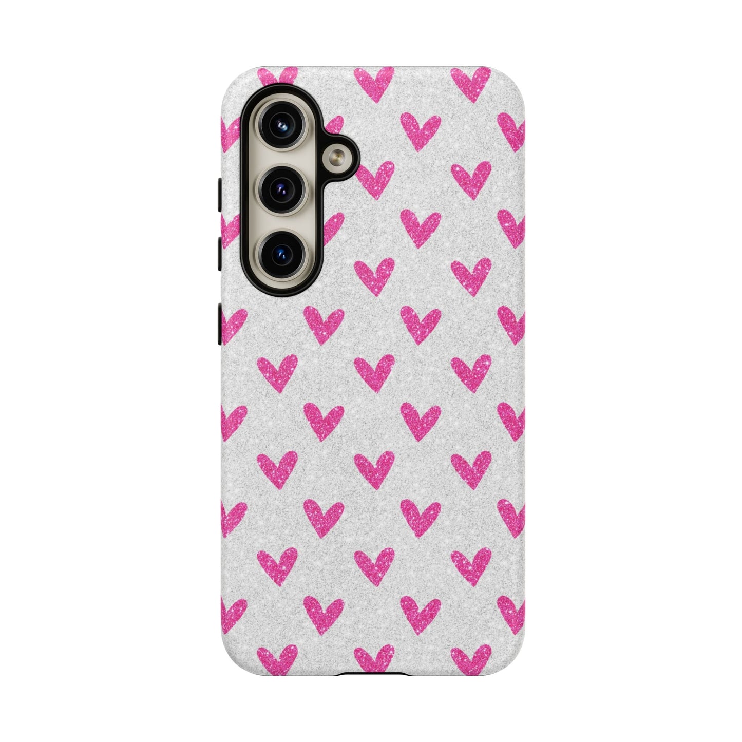Pink Hearts on Glitter Silver – Samsung Galaxy Case - BOGO Cases