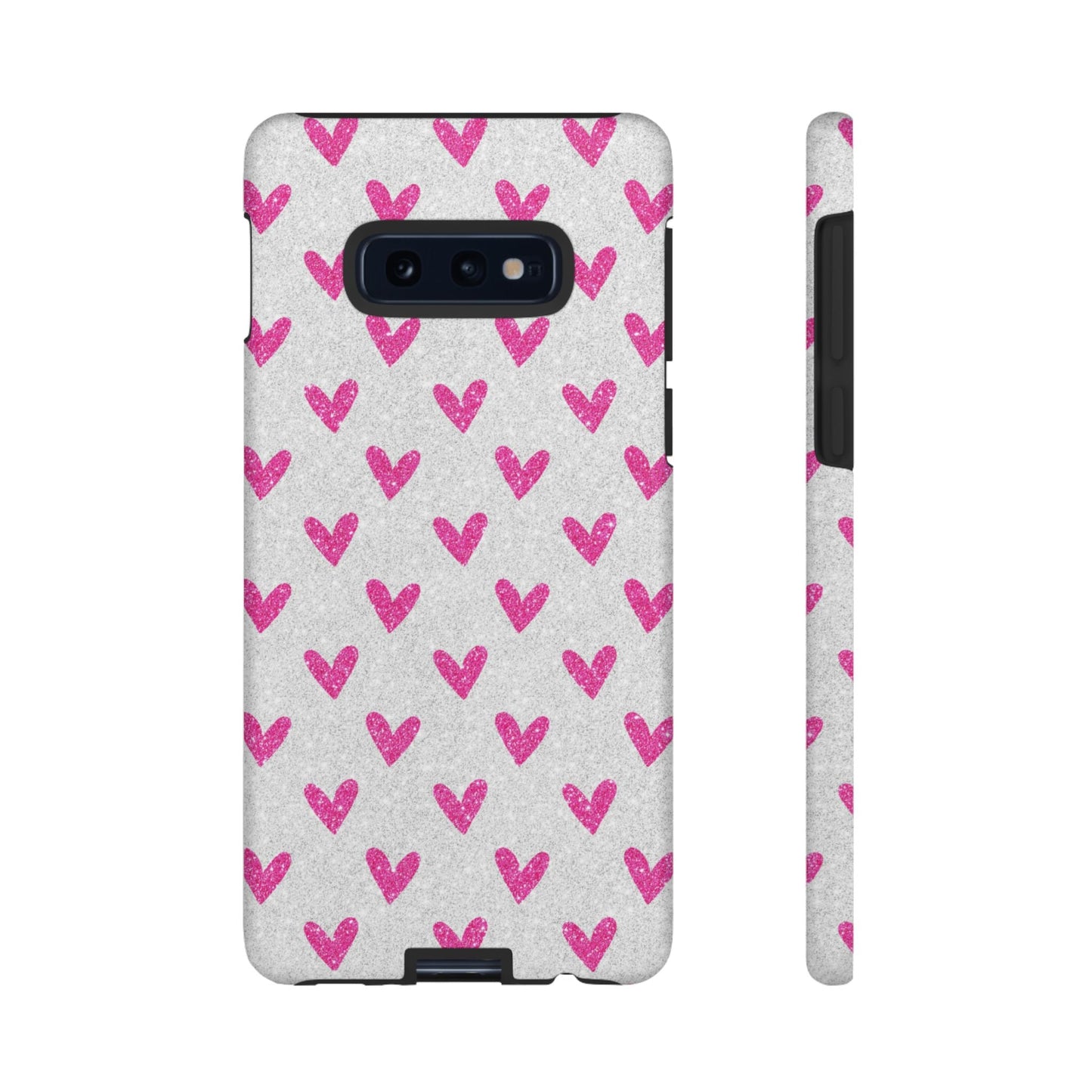 Pink Hearts on Glitter Silver – Samsung Galaxy Case - BOGO Cases