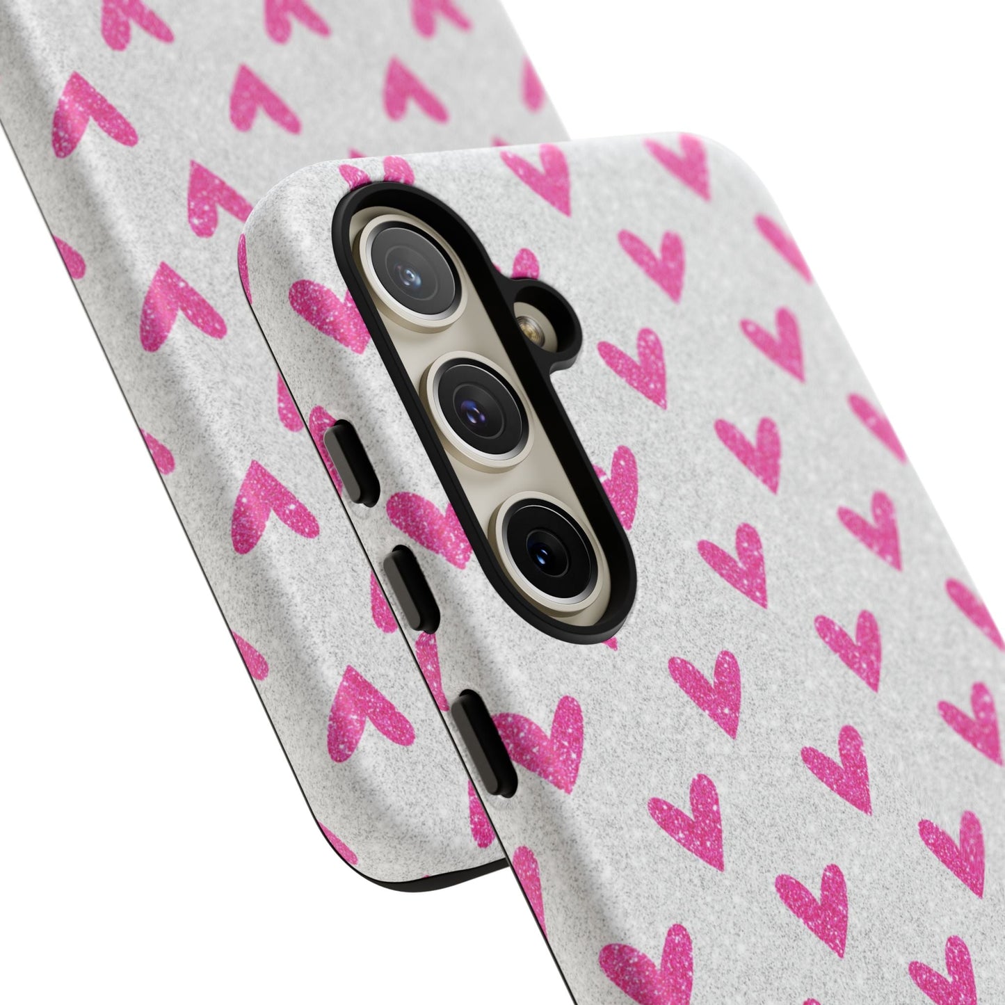 Pink Hearts on Glitter Silver – Samsung Galaxy Case - BOGO Cases