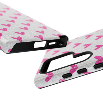 Pink Hearts on Glitter Silver – Samsung Galaxy Case - BOGO Cases