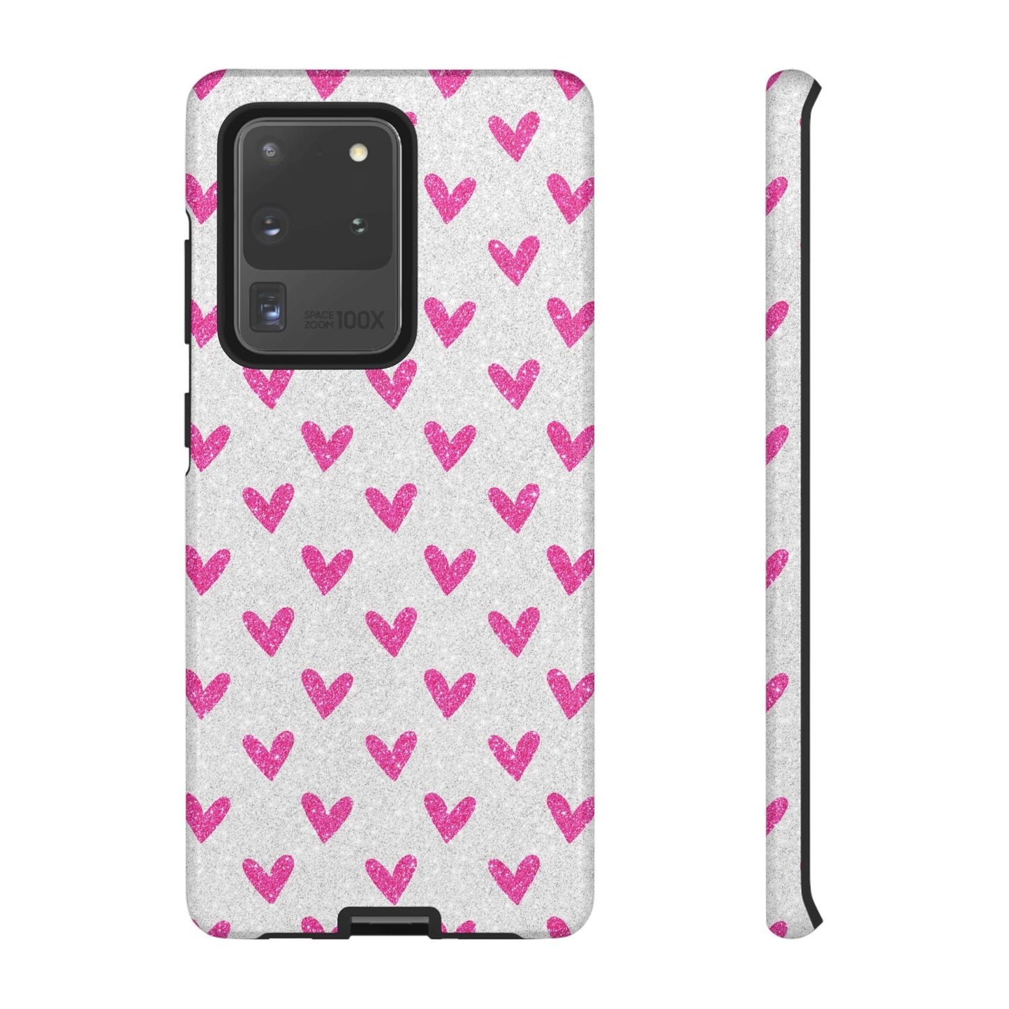 Pink Hearts on Glitter Silver – Samsung Galaxy Case - BOGO Cases