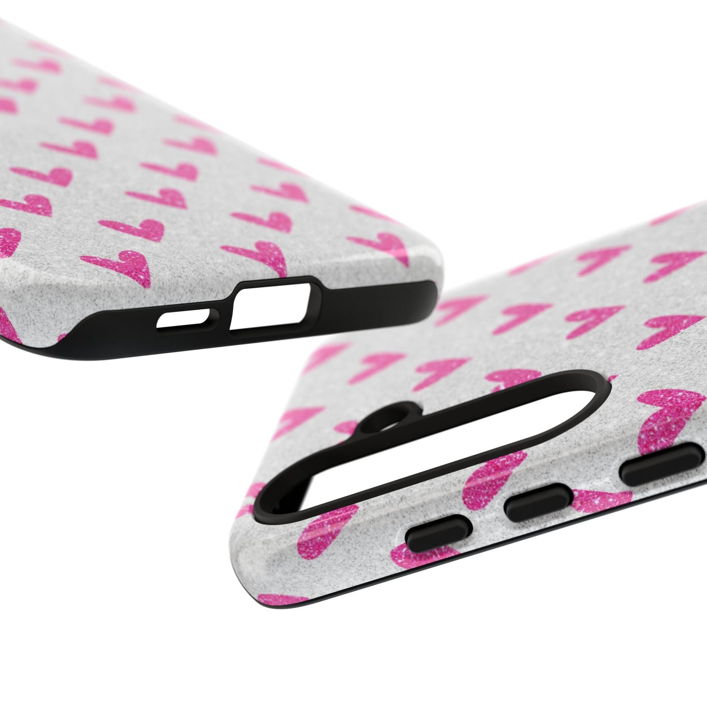 Pink Hearts on Glitter Silver – Samsung Galaxy Case - BOGO Cases