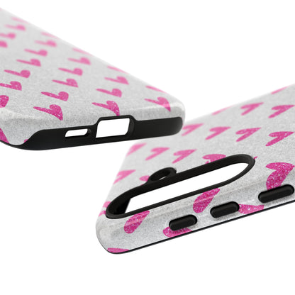 Pink Hearts on Glitter Silver – Samsung Galaxy Case - BOGO Cases