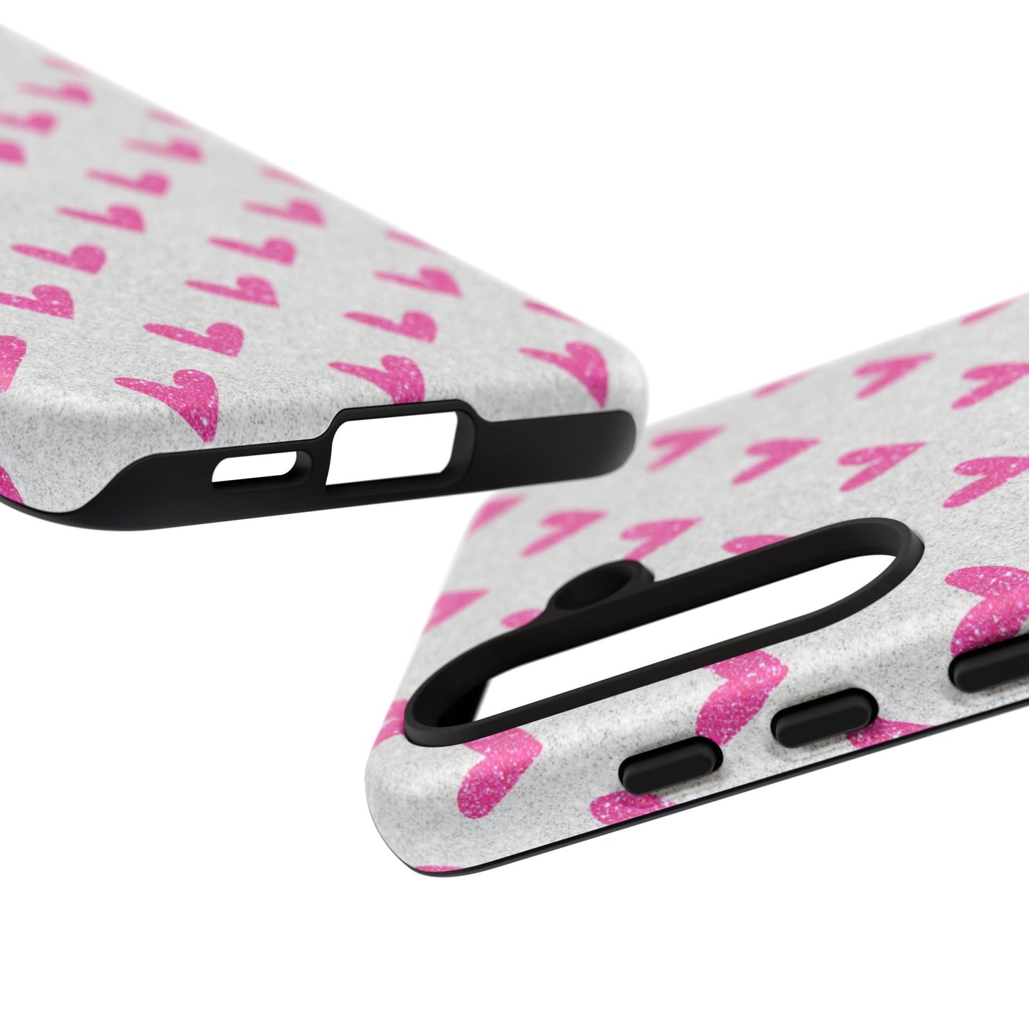 Pink Hearts on Glitter Silver – Samsung Galaxy Case - BOGO Cases