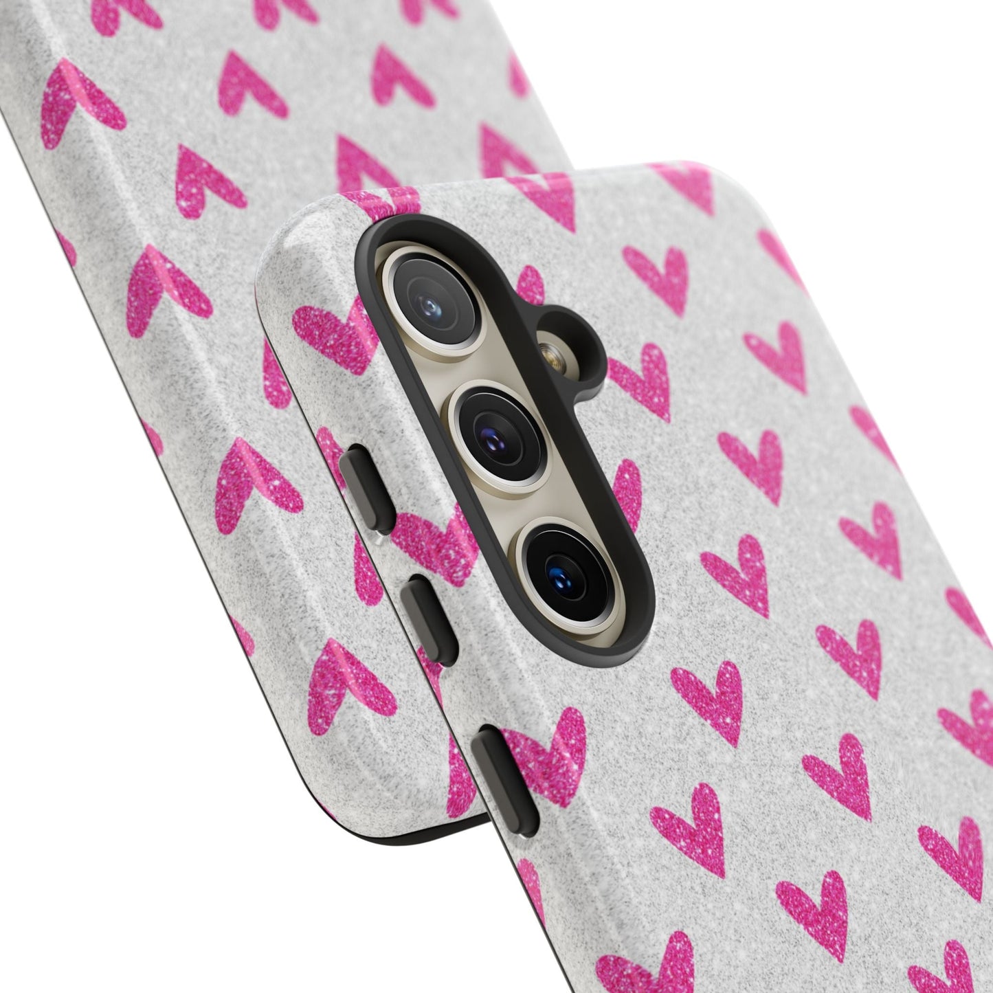 Pink Hearts on Glitter Silver – Samsung Galaxy Case - BOGO Cases