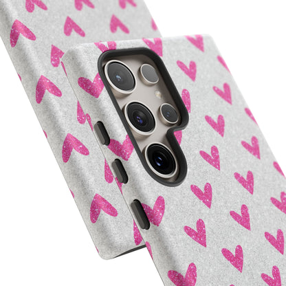 Pink Hearts on Glitter Silver – Samsung Galaxy Case - BOGO Cases