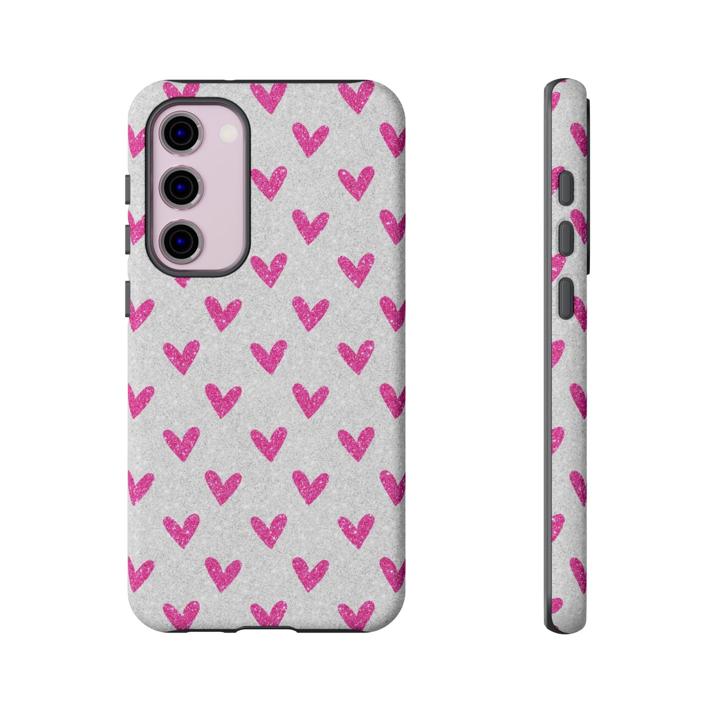 Pink Hearts on Glitter Silver – Samsung Galaxy Case - BOGO Cases