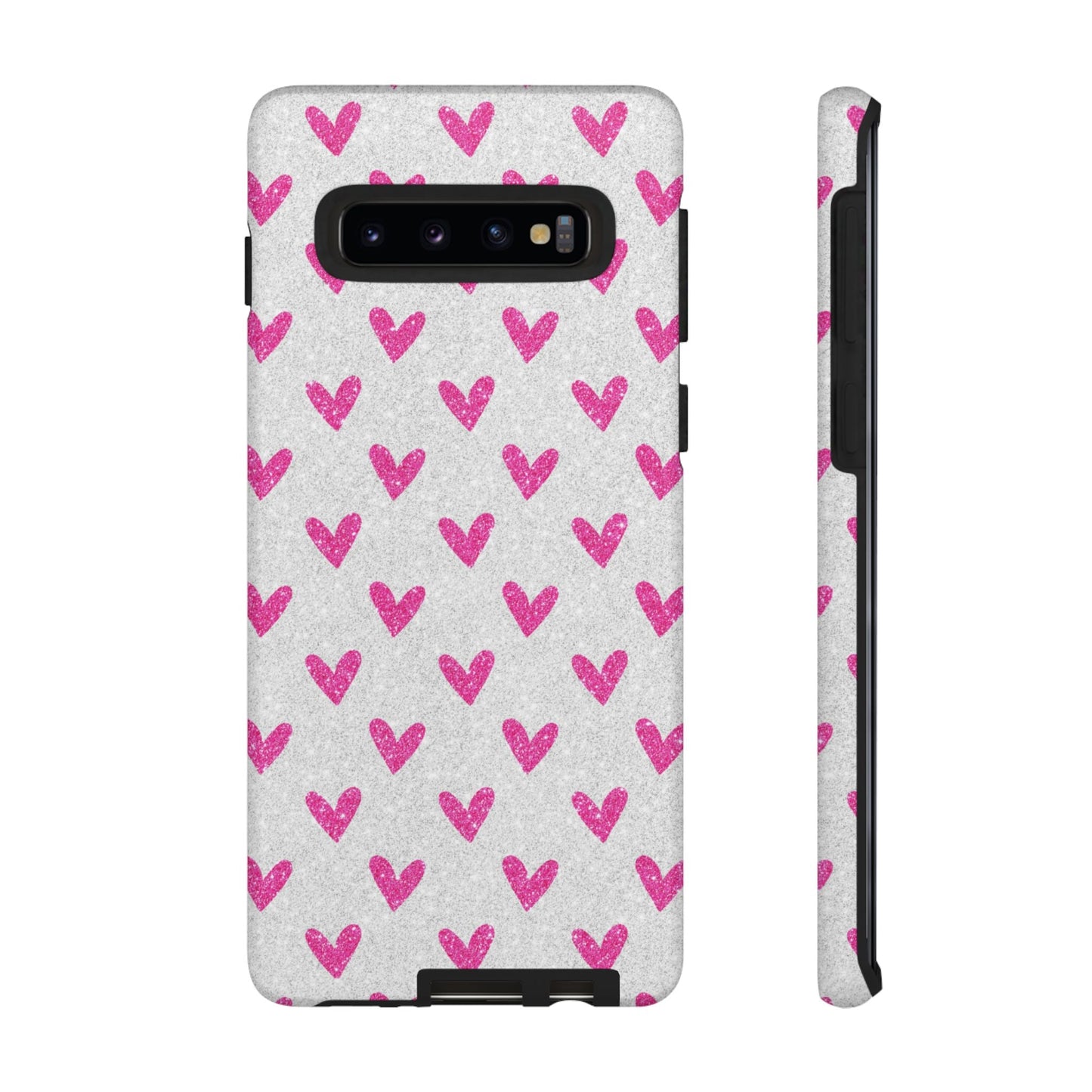 Pink Hearts on Glitter Silver – Samsung Galaxy Case - BOGO Cases
