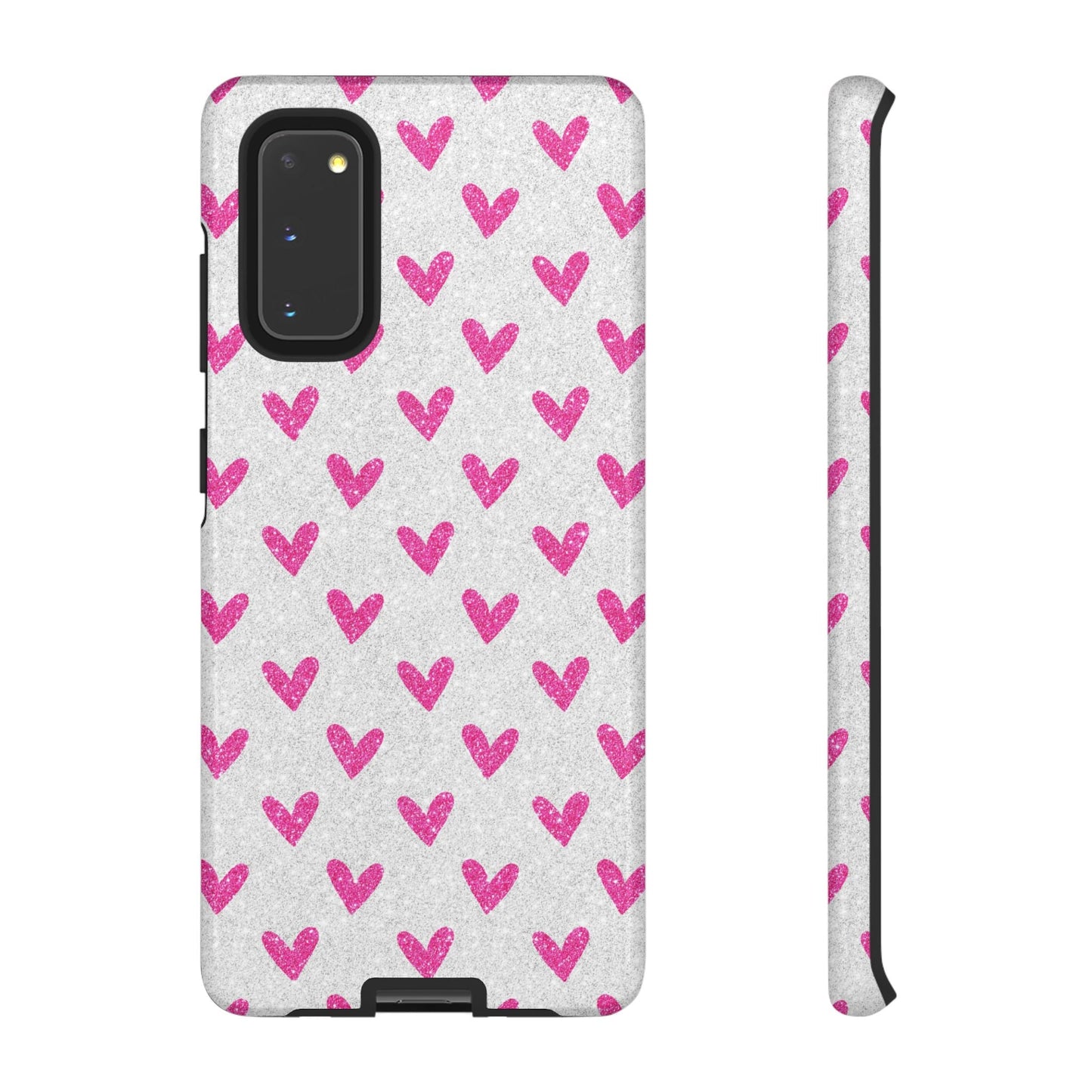 Pink Hearts on Glitter Silver – Samsung Galaxy Case - BOGO Cases