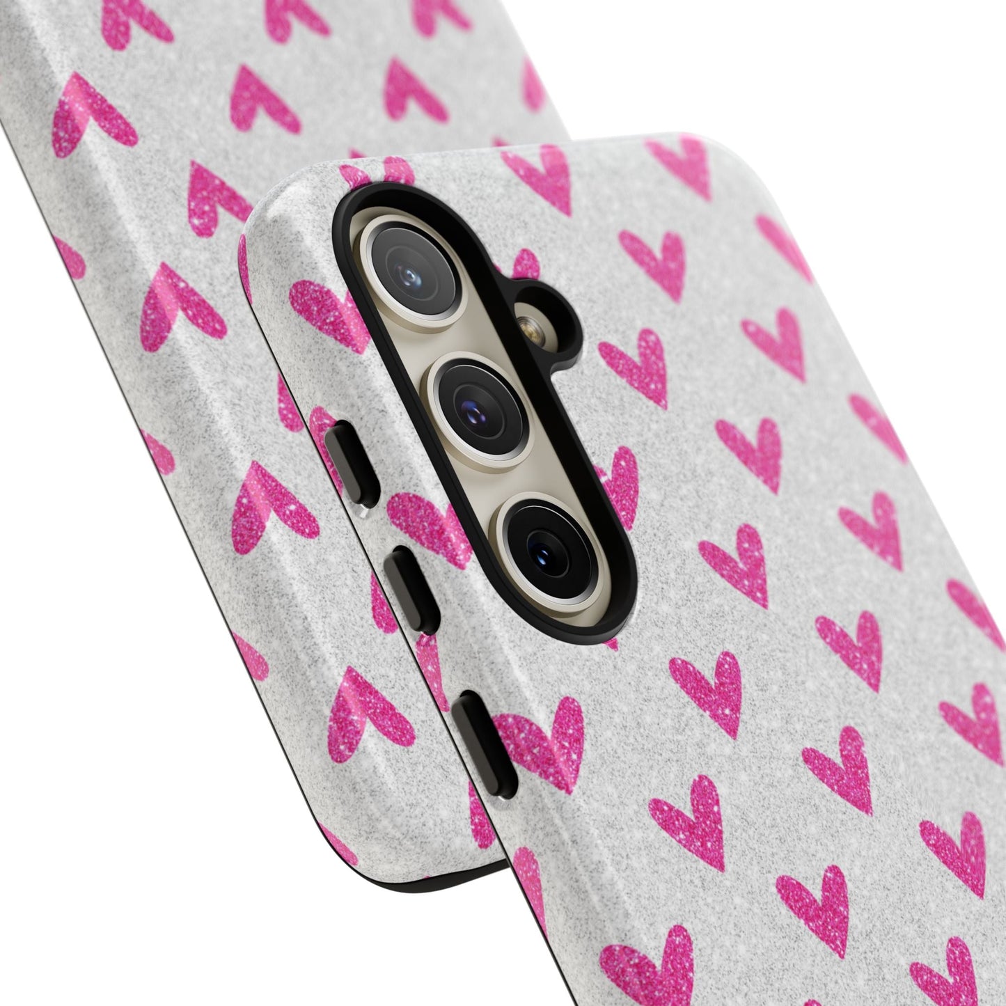 Pink Hearts on Glitter Silver – Samsung Galaxy Case - BOGO Cases