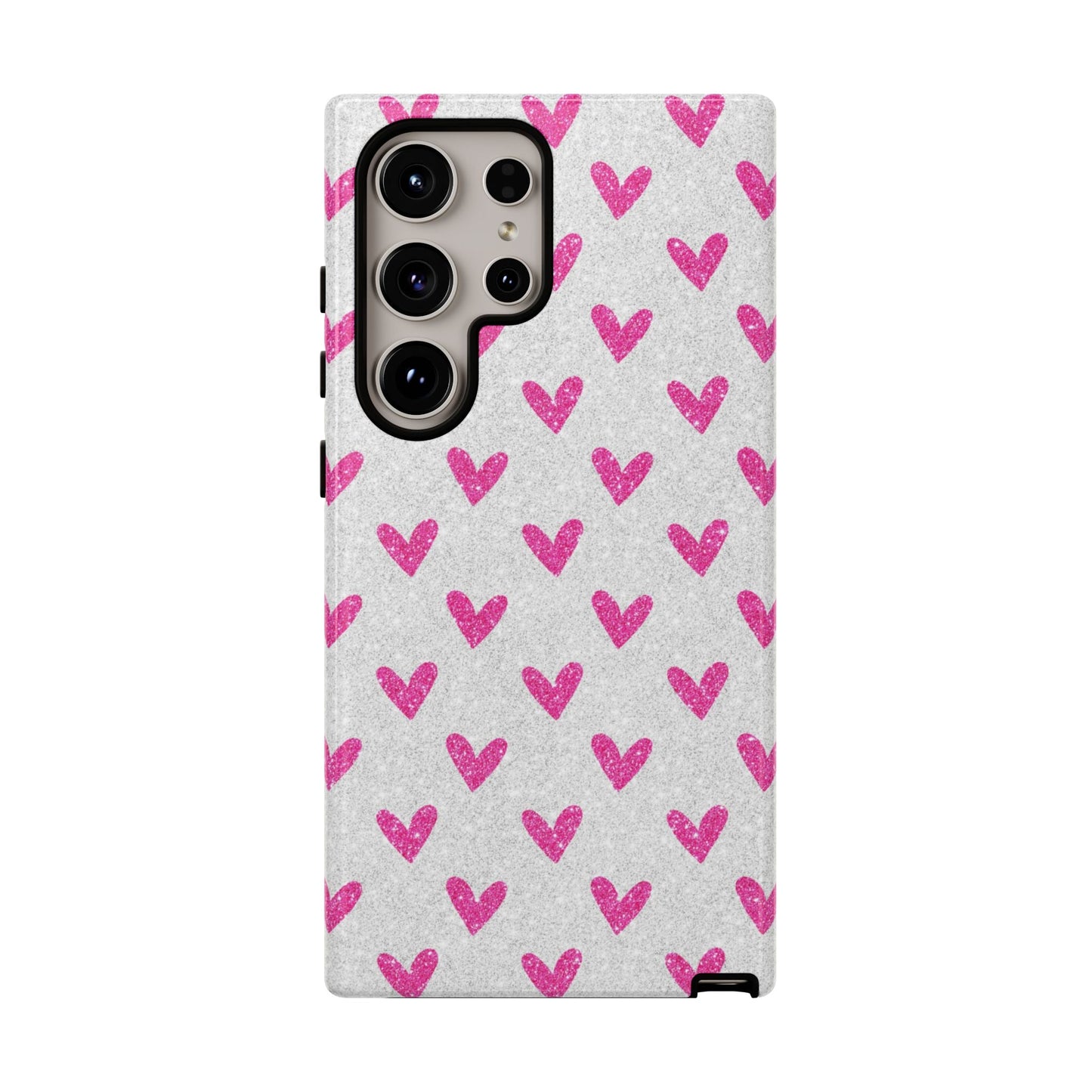 Pink Hearts on Glitter Silver – Samsung Galaxy Case - BOGO Cases