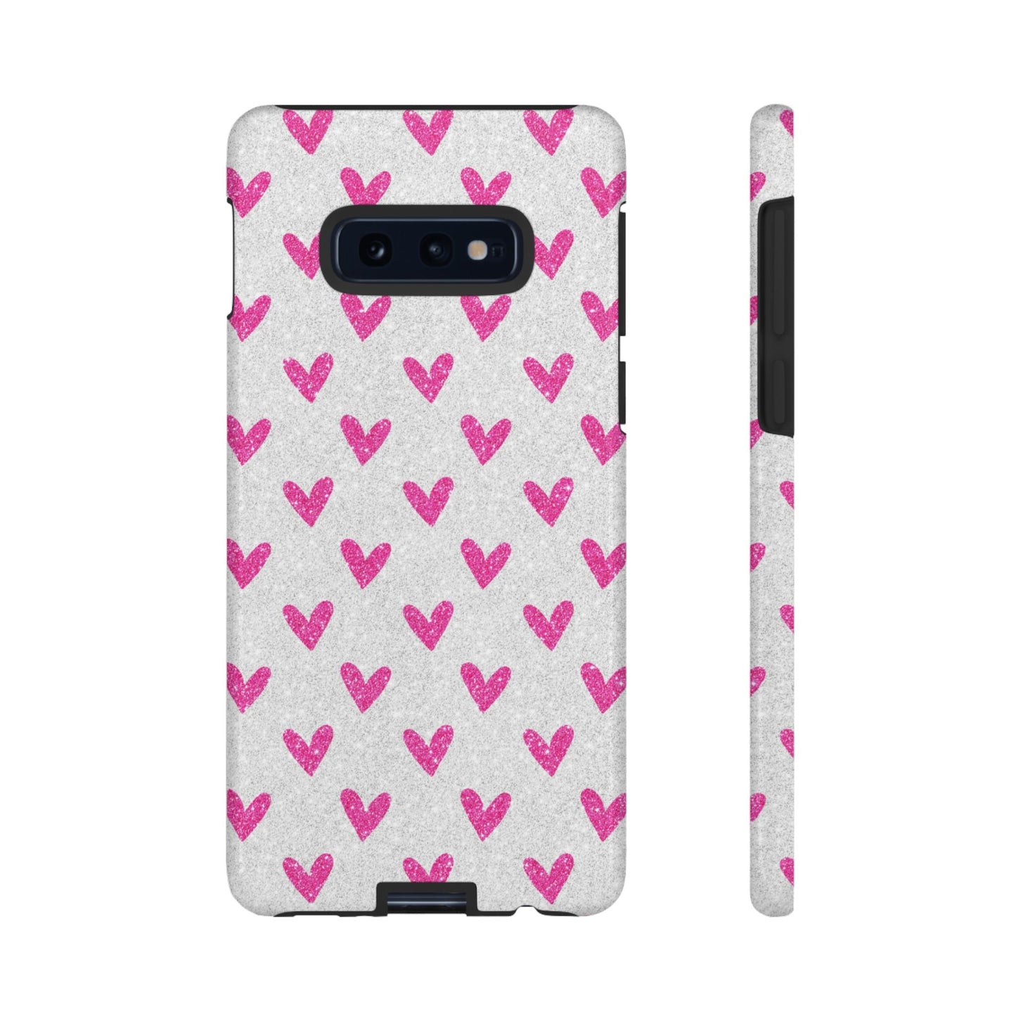 Pink Hearts on Glitter Silver – Samsung Galaxy Case - BOGO Cases
