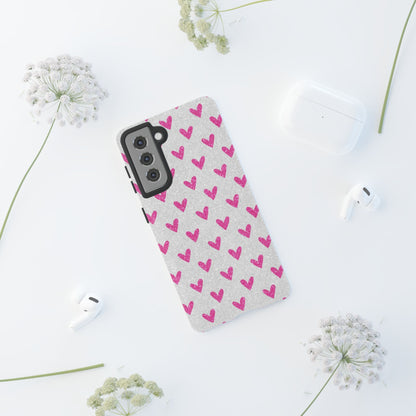 Pink Hearts on Glitter Silver – Samsung Galaxy Case - BOGO Cases