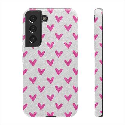 Pink Hearts on Glitter Silver – Samsung Galaxy Case - BOGO Cases