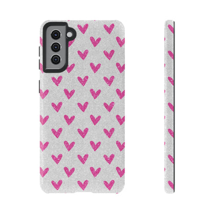 Pink Hearts on Glitter Silver – Samsung Galaxy Case - BOGO Cases