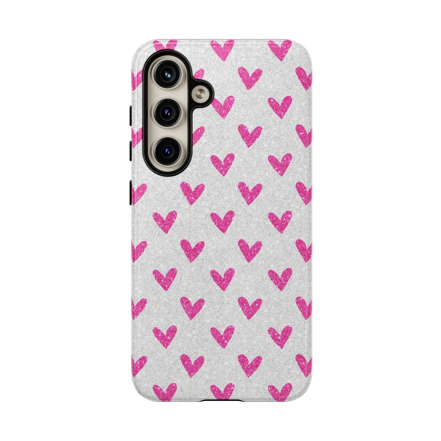 Pink Hearts on Glitter Silver – Samsung Galaxy Case - BOGO Cases
