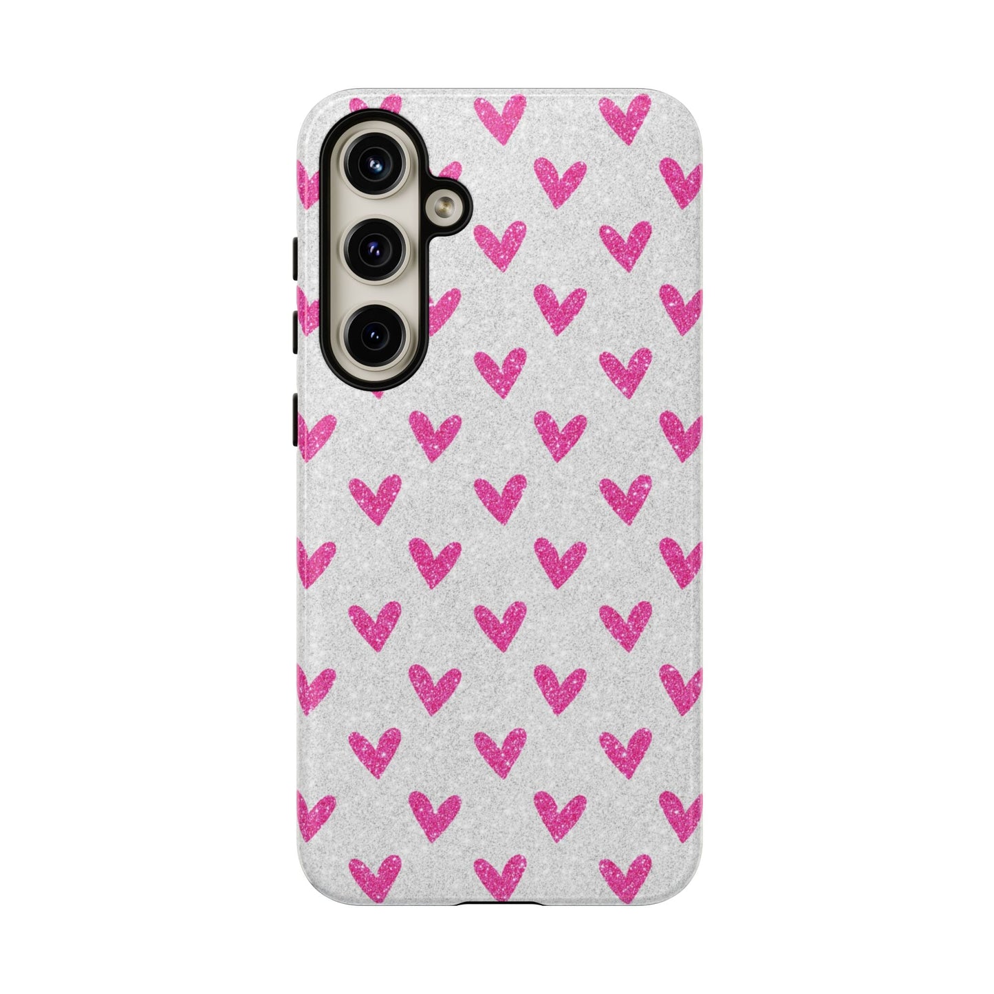 Pink Hearts on Glitter Silver – Samsung Galaxy Case - BOGO Cases