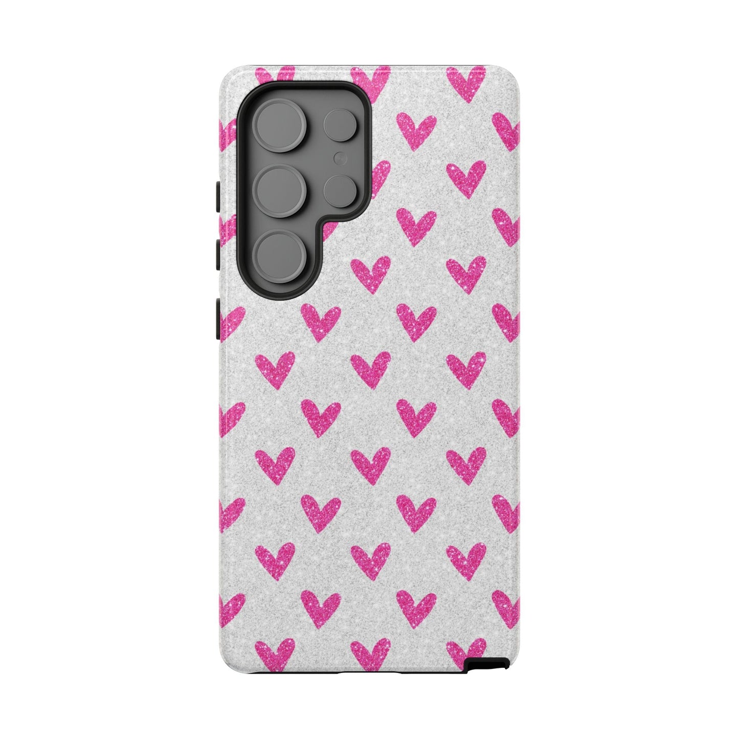 Pink Hearts on Glitter Silver – Samsung Galaxy Case - BOGO Cases