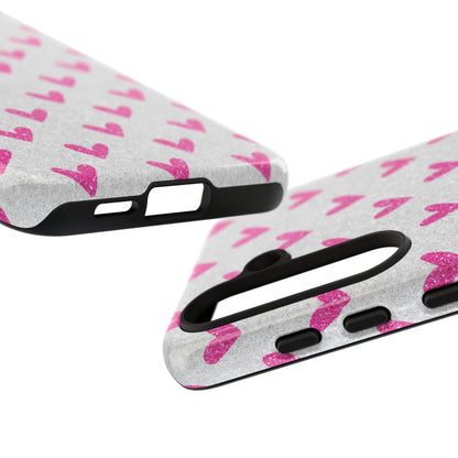 Pink Hearts on Glitter Silver – Samsung Galaxy Case - BOGO Cases