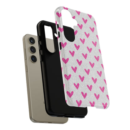 Pink Hearts on Glitter Silver – Samsung Galaxy Case - BOGO Cases