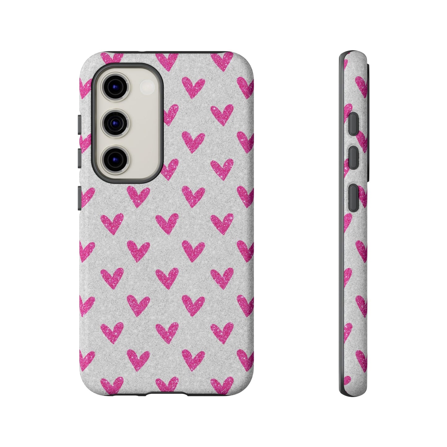 Pink Hearts on Glitter Silver – Samsung Galaxy Case - BOGO Cases