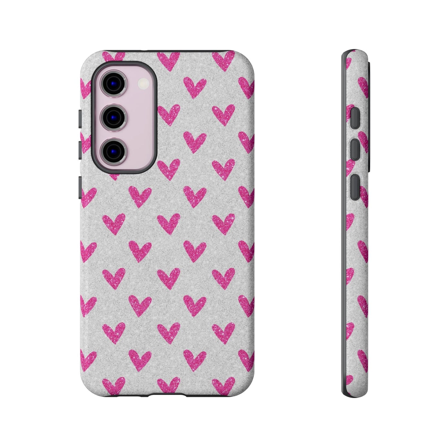 Pink Hearts on Glitter Silver – Samsung Galaxy Case - BOGO Cases