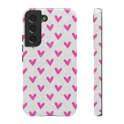 Pink Hearts on Glitter Silver – Samsung Galaxy Case - BOGO Cases