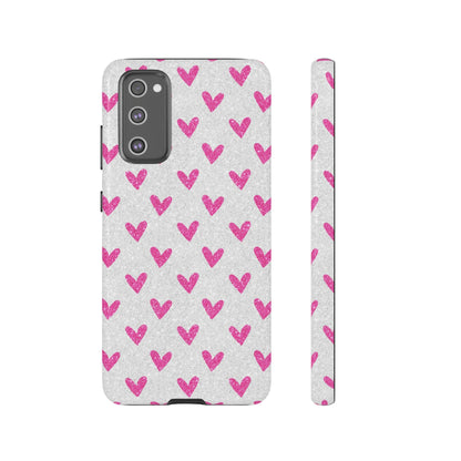 Pink Hearts on Glitter Silver – Samsung Galaxy Case - BOGO Cases