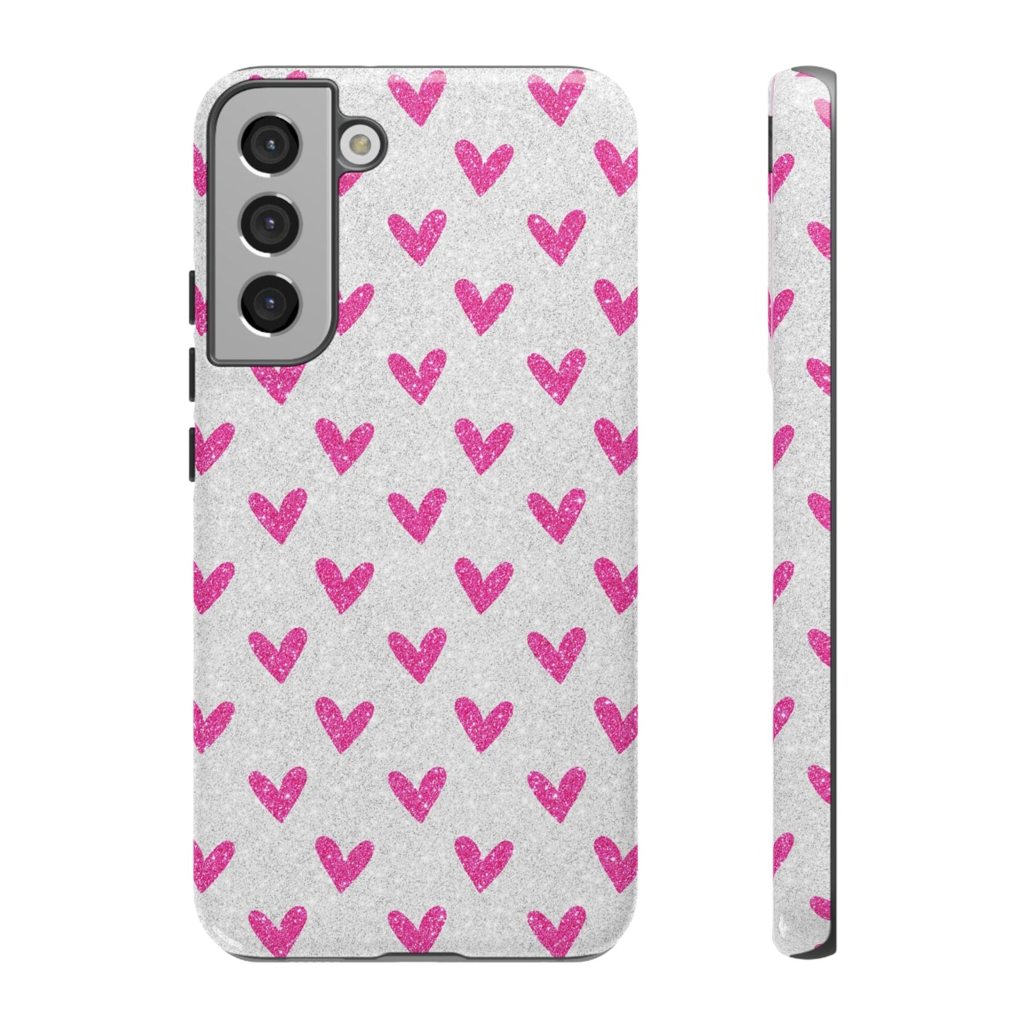 Pink Hearts on Glitter Silver – Samsung Galaxy Case - BOGO Cases