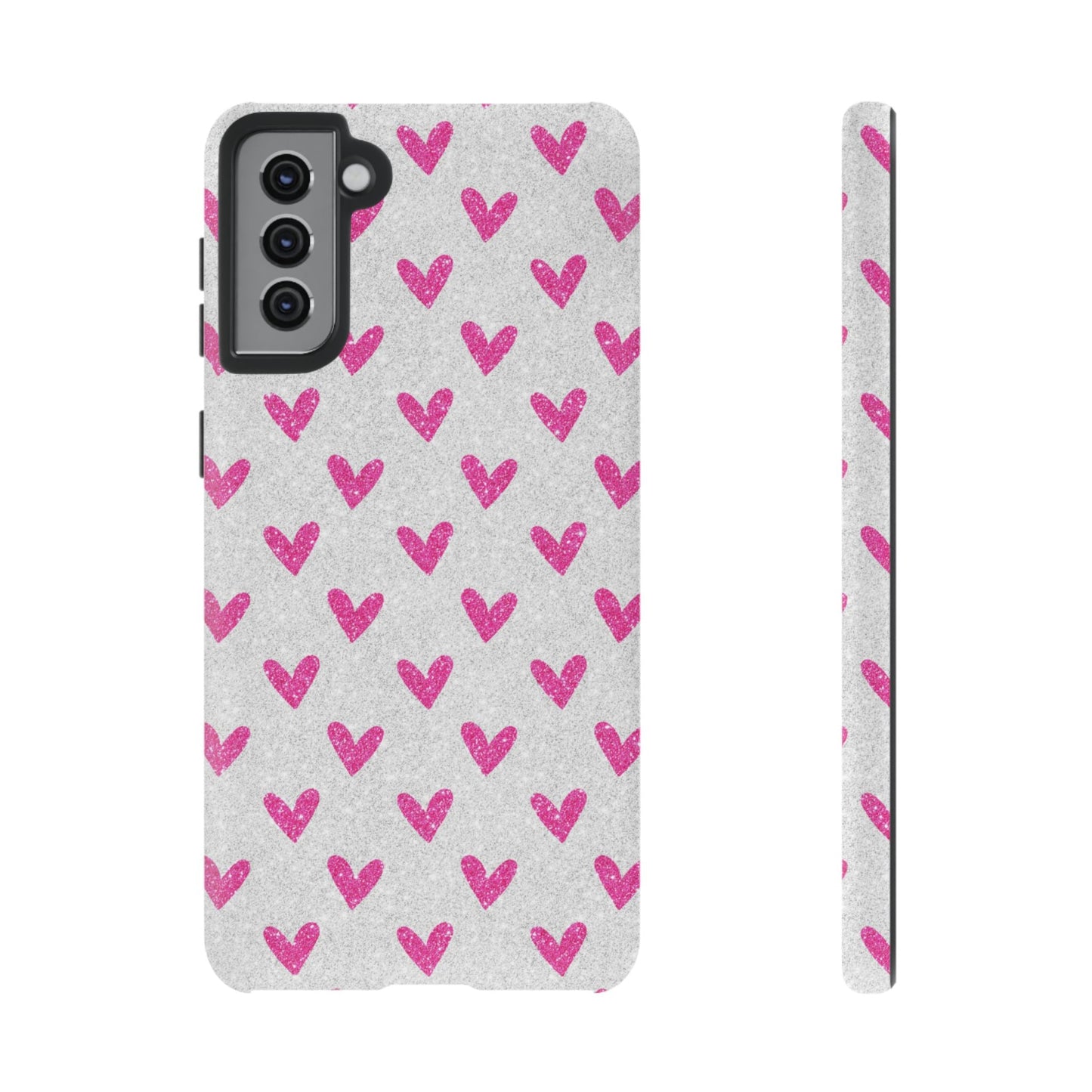 Pink Hearts on Glitter Silver – Samsung Galaxy Case - BOGO Cases