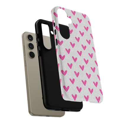 Pink Hearts on Glitter Silver – Samsung Galaxy Case - BOGO Cases