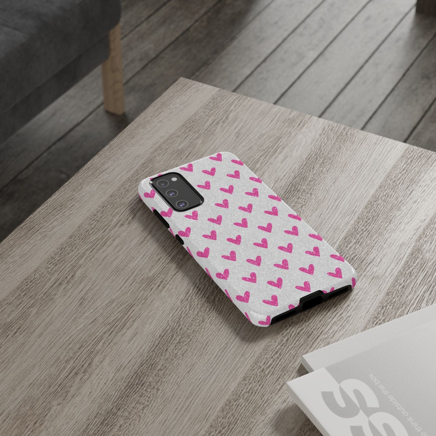Pink Hearts on Glitter Silver – Samsung Galaxy Case - BOGO Cases