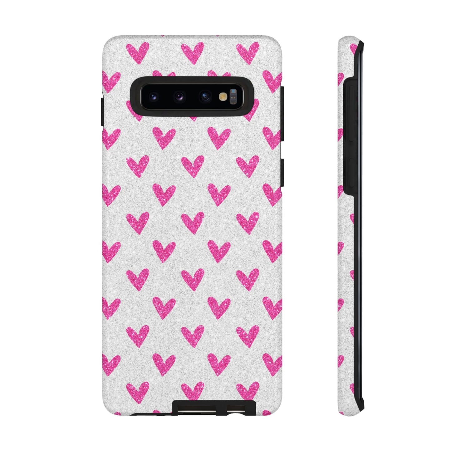 Pink Hearts on Glitter Silver – Samsung Galaxy Case - BOGO Cases