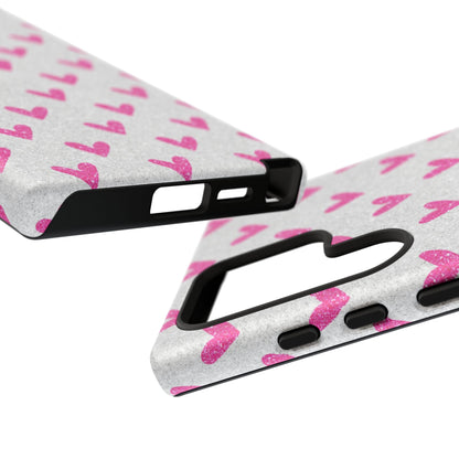 Pink Hearts on Glitter Silver – Samsung Galaxy Case - BOGO Cases