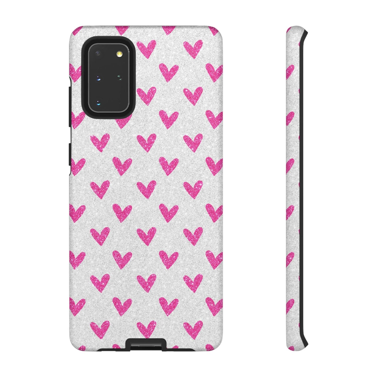 Pink Hearts on Glitter Silver – Samsung Galaxy Case - BOGO Cases